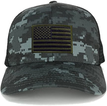 Armycrew US American Flag Embroidered Patch Adjustable Camo Trucker Cap - NTG-Black - Black Grey