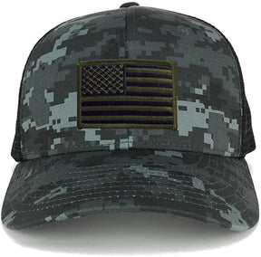 Armycrew US American Flag Embroidered Patch Adjustable Camo Trucker Cap - NTG-Black - Black Grey