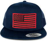 Flexfit 5 Panel American Flag Patched Snapback Mesh Back Navy Cap