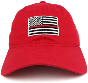 Thin Red Line Embroidered USA Flag Soft Fit Washed Cotton Baseball Cap