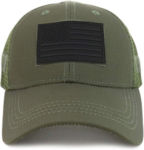 Armycrew US American Flag Black 3D Rubber Tactical Patch Trucker Mesh Back Cap