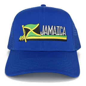 Jamaica Flag and Text Embroidered Cutout Iron on Patch Adjustable Mesh Trucker Cap