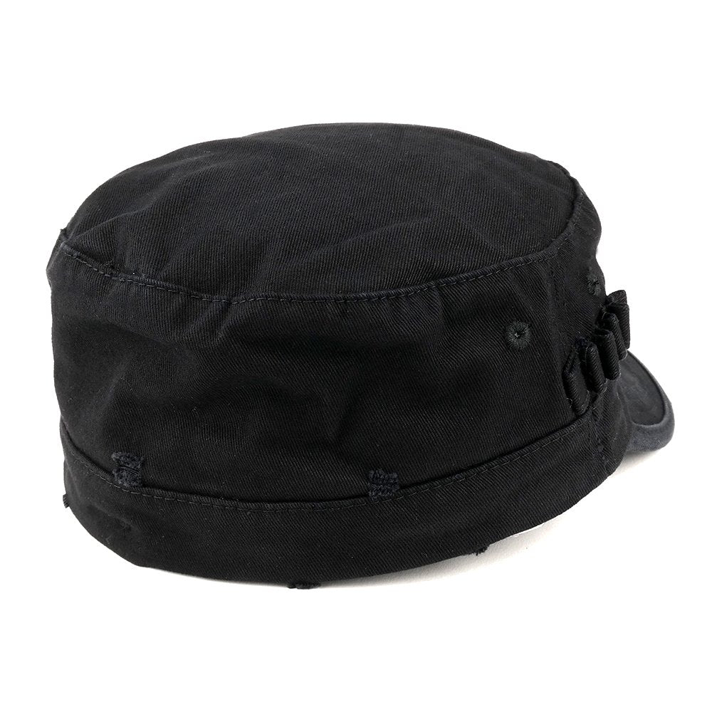 Washed Cotton Army BDU Style Fitted Military Cap - Black - L-XL