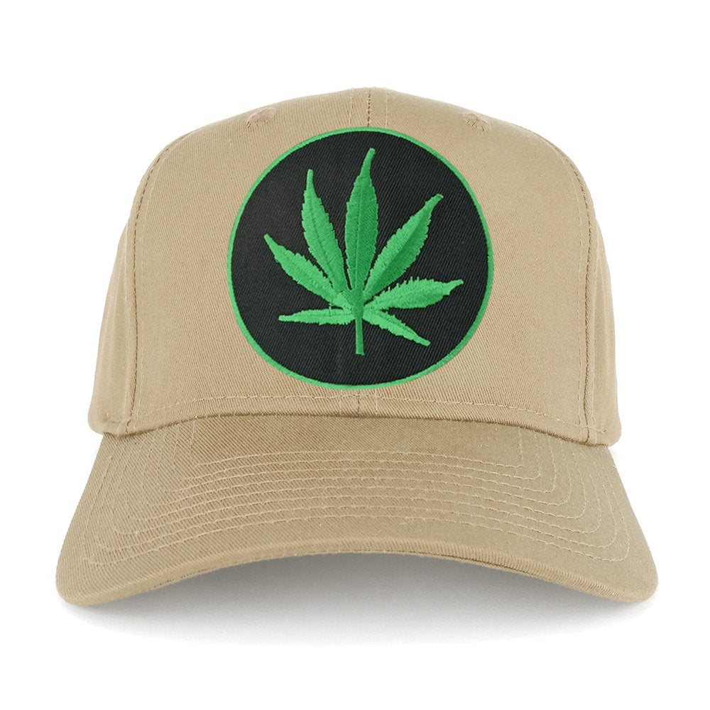 Marijuana Leaf Circle Iron on Patch with Green Border Adjustable Baseball Cap