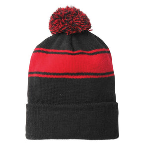 Armycrew Two Tone Stripe Acrylic Winter Pom Pom Beanie Hat