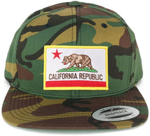 Flexfit California Republic Embroidered Iron On Patch Flat Bill Snapback Cap - CAMO