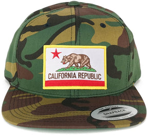 Flexfit California Republic Embroidered Iron On Patch Flat Bill Snapback Cap - CAMO