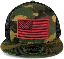 USA American Flag Iron On Patch Adjustable Camo Mesh Cap - CAMO Black - Black Grey