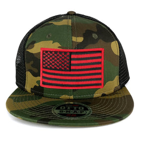 Armycrew USA American Flag Embroidered Patch Camo Snapback Mesh Cap - CAMO Black