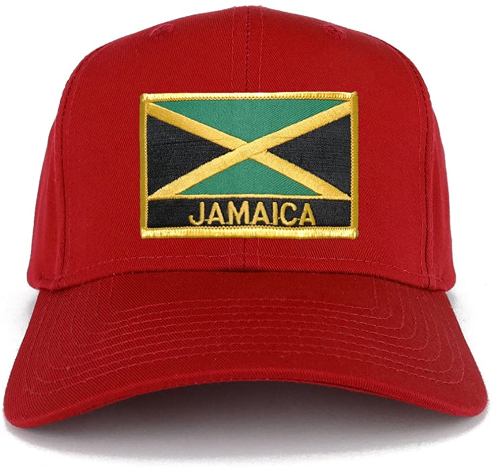 Jamaica and Text Embroidered Flag Iron On Patch Gold Border Snapback Baseball Cap