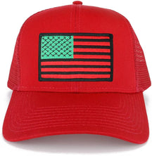 USA American Flag Embroidered Patch Snapback Mesh Trucker Cap - RED