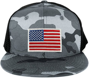 Armycrew US American Flag Embroidered Patch Adjustable Urban Camo Trucker Cap - UUB - Black Grey