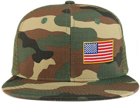 Small Side American Flag Iron on Patch Flat Bill Ripstop Trucker Mesh Cap