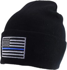 Rapid Dominance Thin Blue Line Embroidered US American Flag Cuff Folded Beanie Hat