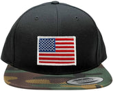 Flexfit Classic American Flag Patch Snapback Cap with Camo Visor - Black Grey