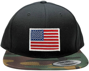 Flexfit Classic American Flag Patch Snapback Cap with Camo Visor - Black Grey