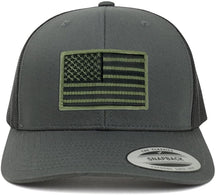 Armycrew American Flag Patch Snapback Trucker Mesh Cap - Charcoal