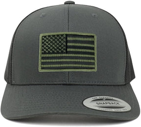 Armycrew American Flag Patch Snapback Trucker Mesh Cap - Charcoal