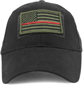 Armycrew USA Olive Thin Red Flag Tactical Patch Cotton Adjustable Baseball Cap