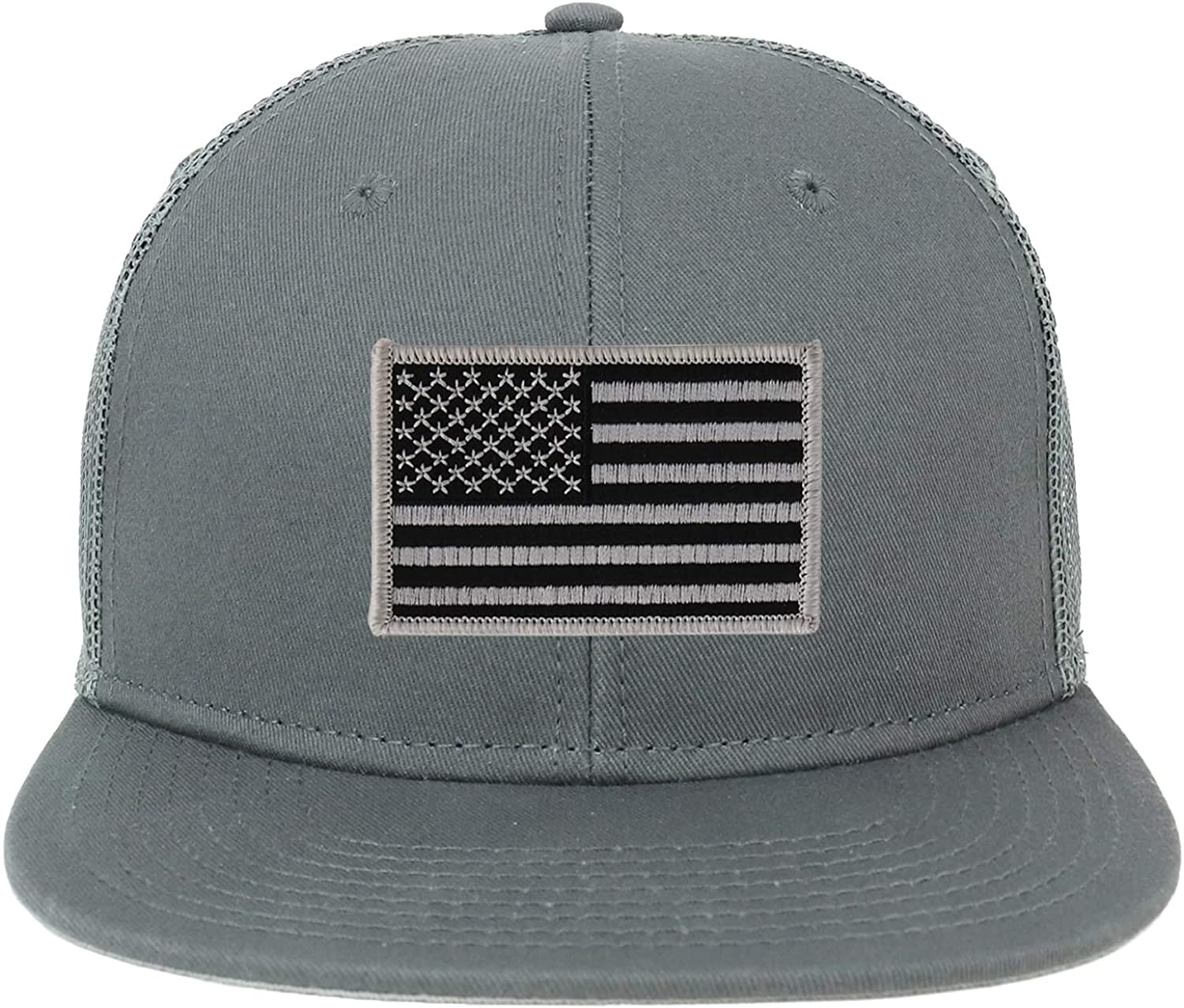 Armycrew Oversize XXL Black Grey USA Flag Patch Flatbill Mesh Snapback Cap - Black - 2XL