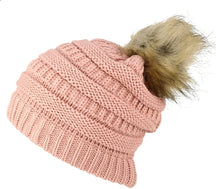 Armycrew Womens Soft Ribbed Faux Fur Pom Pom Beanie Hat