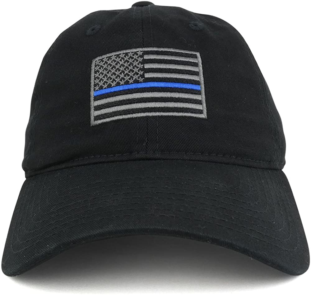 Thin Blue Line Embroidered USA Flag Soft Fit Washed Cotton Baseball Cap