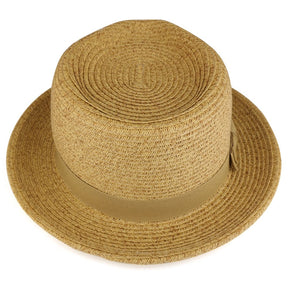 Armycrew Paper Straw Wide Brim Fedora Hat with Grosgrain Band and Feather
