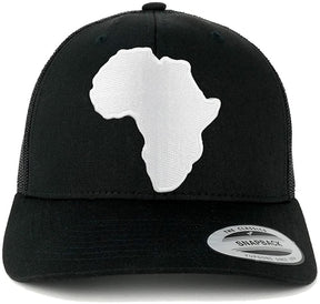 Solid White African Map Embroidered Iron On Patch Mesh Back Trucker Cap