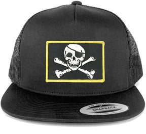 Flexfit 5 Panel Jolly Rogers Military Skull Embroidered Patch Snapback Mesh Back Cap