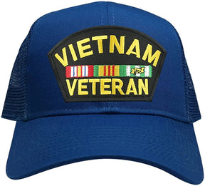 Military Vietnam Veteran Large Embroidered Iron on Patch Adjustable Mesh Trucker Cap
