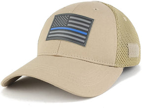 Armycrew Thin Blue Line American Flag 3D Rubber Tactical Patch Low Crown Adjustable Mesh Cap