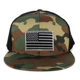 US American Flag Iron on Patch Flat Bill Camo Snapback Trucker Cap - WWB - Black Grey