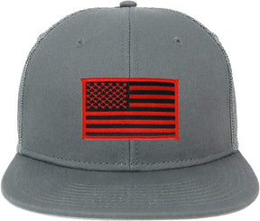 Armycrew Oversize XXL Black Red USA Flag Patch Flatbill Mesh Snapback Cap - Black - 2XL