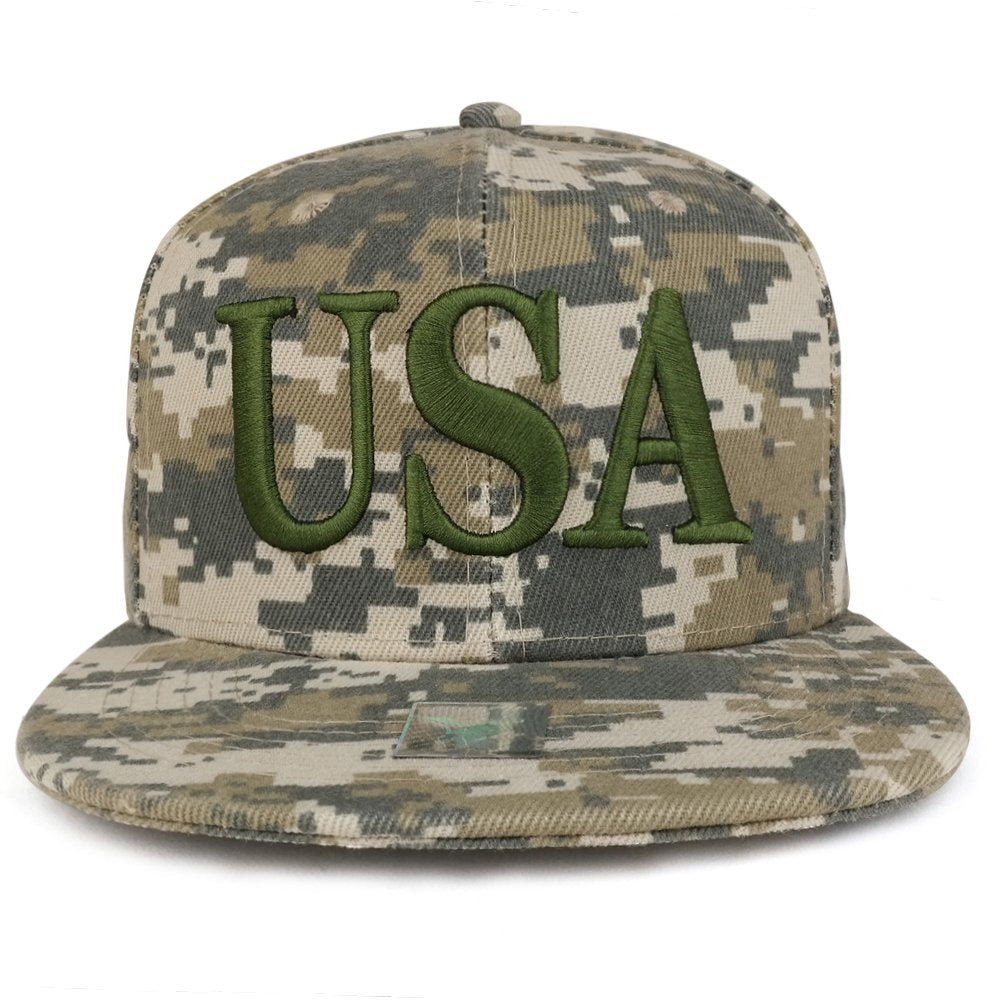 Armycrew USA 3D Text Embroidered with American Flag Flat Bill Snapback Cap