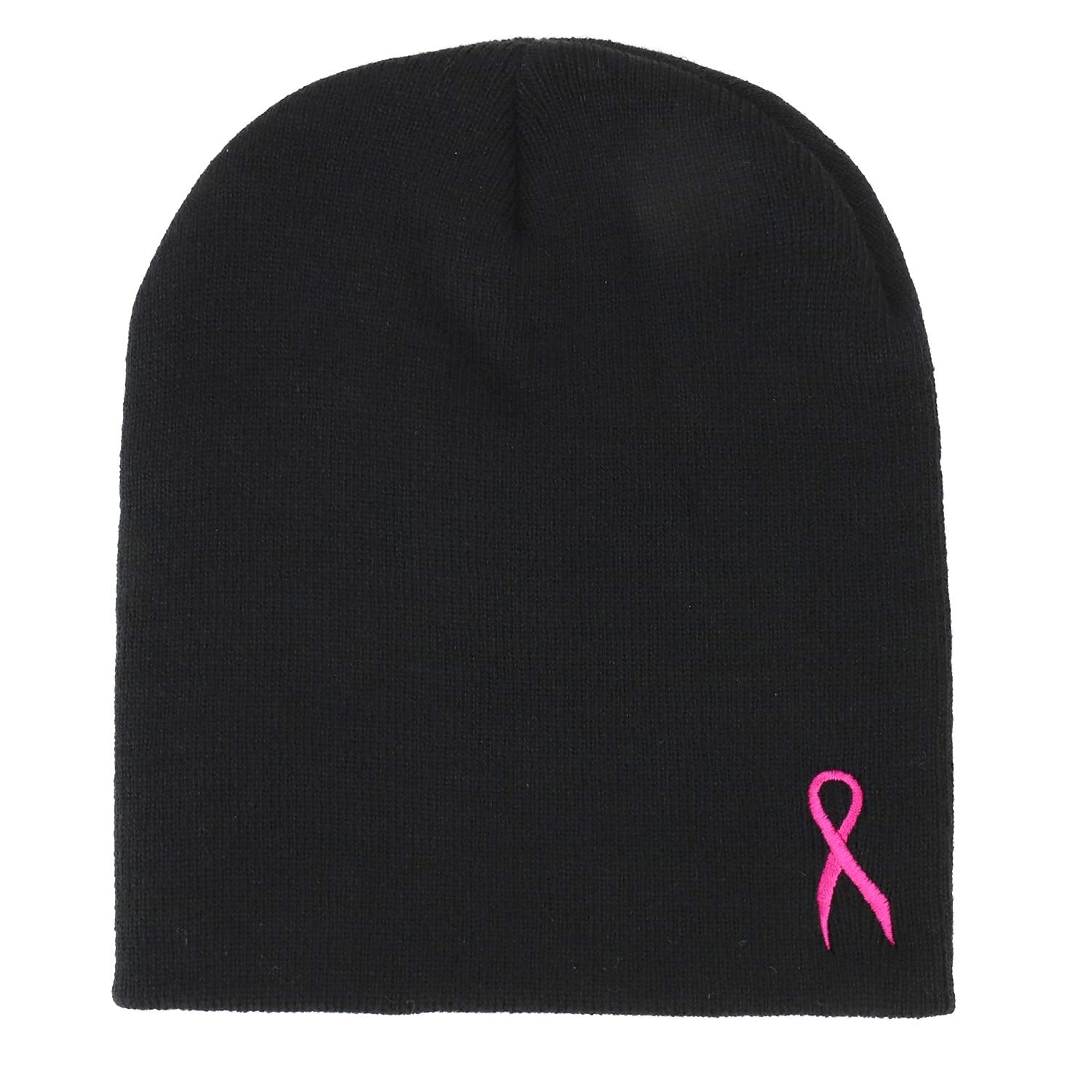 Armycrew Breast Cancer Awareness Pink Ribbon Side Embroidered Short Beanie