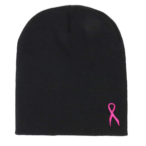 Armycrew Breast Cancer Awareness Pink Ribbon Side Embroidered Short Beanie