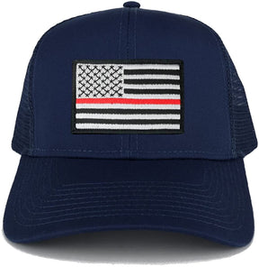 Armycrew XXL Oversize Thin Red Line 2 USA Flag Patch Mesh Back Trucker Baseball Cap