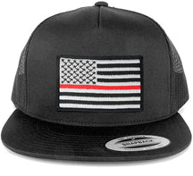 Flexfit 5 Panel American Flag Patched Snapback Mesh Charcoal Cap - Black Red Patch