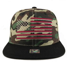 Armycrew USA American Flag Embroidered Flat Bill Snapback Cap - Black Black