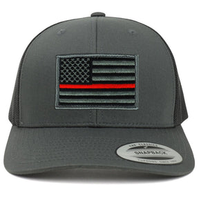 Armycrew American Flag Patch Snapback Trucker Mesh Cap - Charcoal