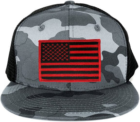 Armycrew US American Flag Embroidered Patch Adjustable Urban Camo Trucker Cap - UUB - Black Grey