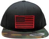 Flexfit Classic American Flag Patch Snapback Cap with Camo Visor - Black Grey