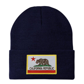 Made in USA - California Bear Flag Embroidered Patch Winter Long Cuff Beanie