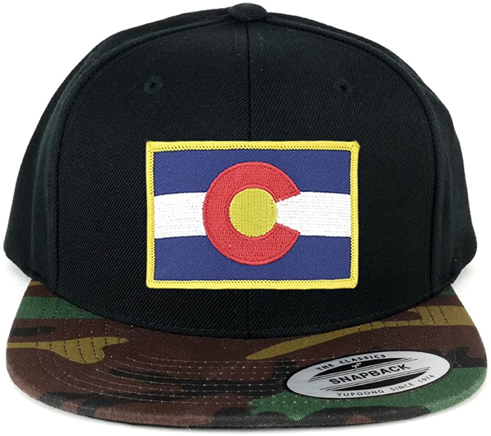 Flexfit Colorado Western State Flag Embroidered Patch Snapback Cap with Camo Visor