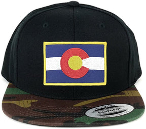 Flexfit Colorado Western State Flag Embroidered Patch Snapback Cap with Camo Visor