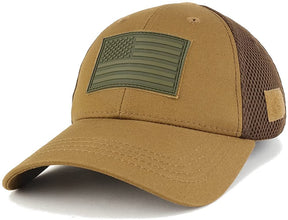 US American Flag OLIVE 2 Rubber 3D Tactical Patch Low Crown Adjustable Mesh Cap