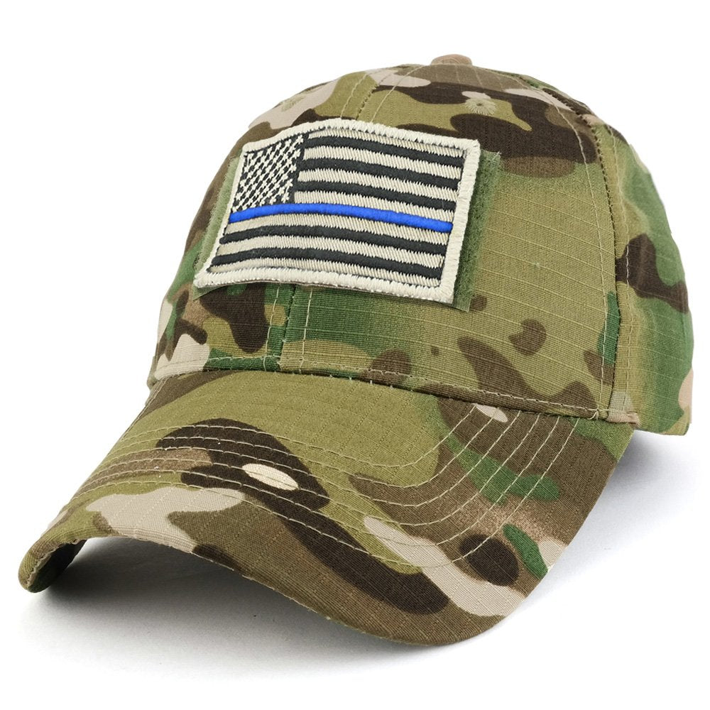 Armycrew USA Stone Thin Blue Flag Tactical Patch Cotton Adjustable Baseball Cap