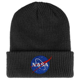 Armycrew NASA Small Insignia Logo Embroidered Patch Ribbed Cuffed Knit Beanie