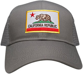 California Republic Embroidered Gold Border Iron On Patch Adjustable Mesh Trucker Cap
