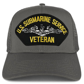 Armycrew US Submarine Service Veteran Embroidered Patch Snapback Mesh Trucker Cap - Black